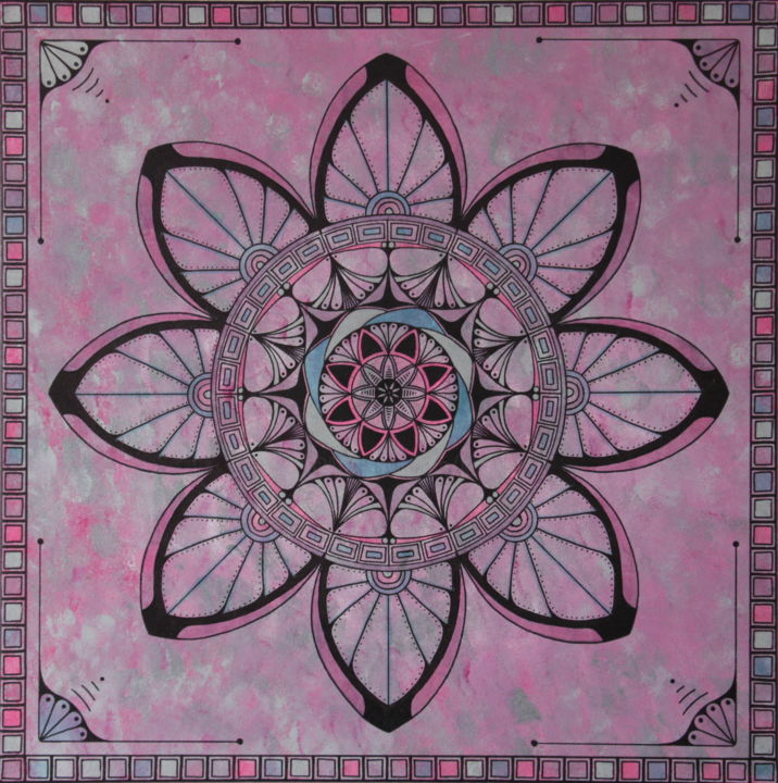 Картина под названием "Pink Dreamcatcher M…" - Kunaku, Подлинное произведение искусства, Акрил