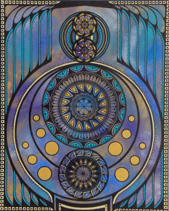 Painting titled "Astronomical Clock" by Kunaku, Original Artwork, Acrylic
