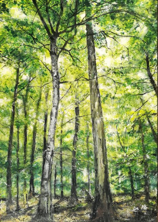 Painting titled "Wald" by Eva Haberkern, Original Artwork, Acrylic