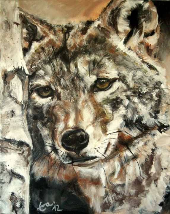 Malerei mit dem Titel "Wölfin" von Eva Haberkern, Original-Kunstwerk, Acryl