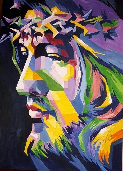 Painting titled "jesus Christus" by Helmut Chlada, Original Artwork, Oil