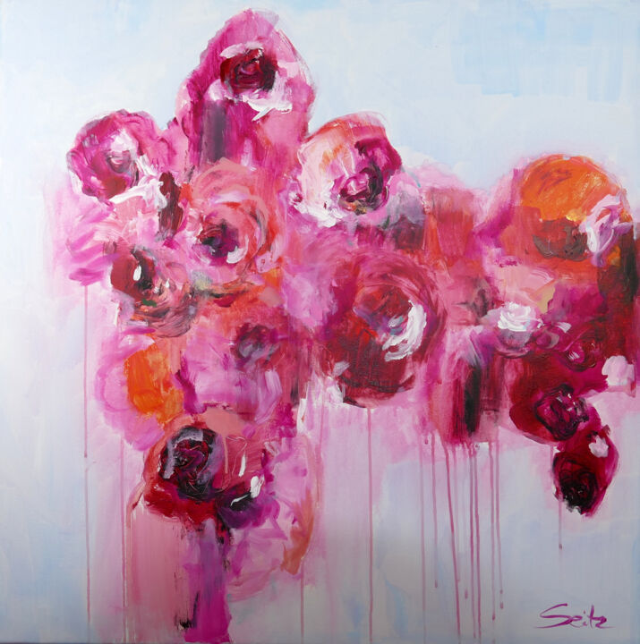 Painting titled "let love bloom" by Merita Seitz, Original Artwork, Acrylic Mounted on Wood Stretcher frame