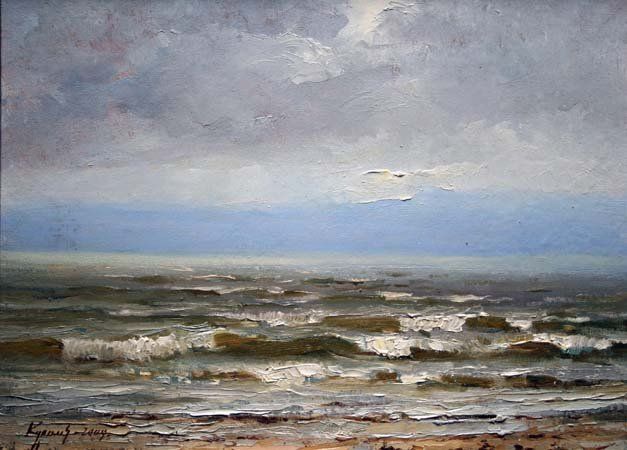 Painting titled "Море в сентябре" by Yury Kurako, Original Artwork, Oil