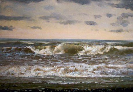Painting titled "Море волнуется" by Yury Kurako, Original Artwork, Oil
