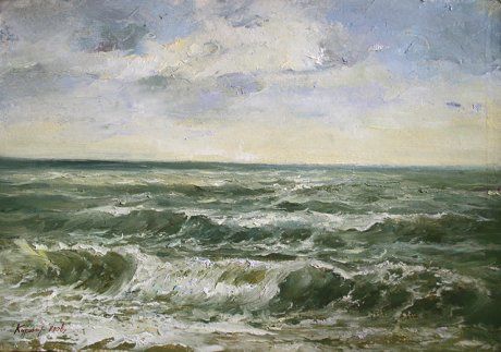 Painting titled "Море в Шепси" by Yury Kurako, Original Artwork, Oil