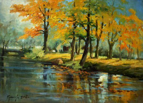 Картина под названием "Осень в парке Аркад…" - Yury Kurako, Подлинное произведение искусства
