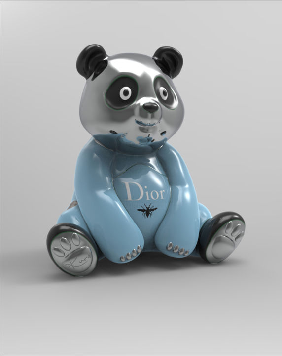 Escultura titulada "Panda Kuro Blue Dio…" por Thibault Kuro, Obra de arte original, Resina