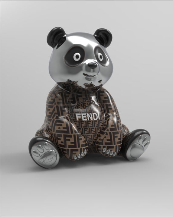 Sculpture intitulée "Panda Kuro Brown Fe…" par Thibault Kuro, Œuvre d'art originale, Résine