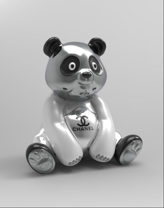 Escultura intitulada "Panda Kuro White Ch…" por Thibault Kuro, Obras de arte originais, Resina
