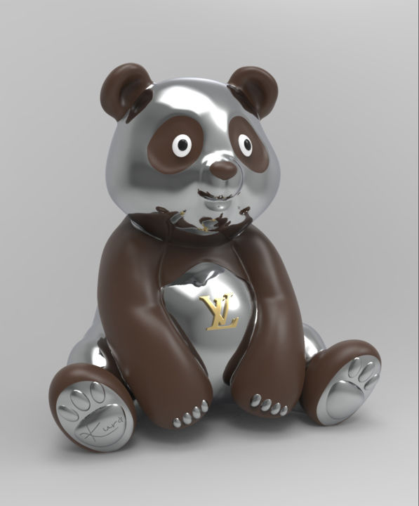 Sculpture intitulée "Panda Kuro Brown Lo…" par Thibault Kuro, Œuvre d'art originale, Résine