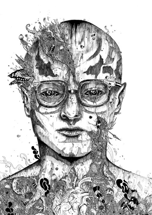 Zeichnungen mit dem Titel "HUMAN CONCEPTION" von Kuro 222, Original-Kunstwerk, Tinte