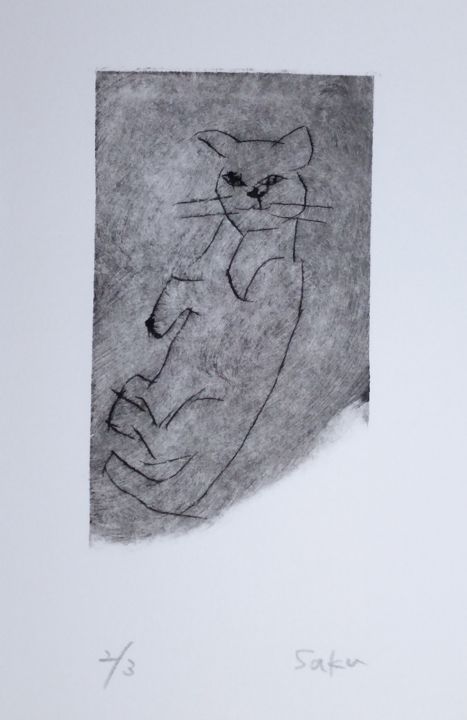 Estampas & grabados titulada "neko(si)" por Saku Kuronashi, Obra de arte original, Gouache