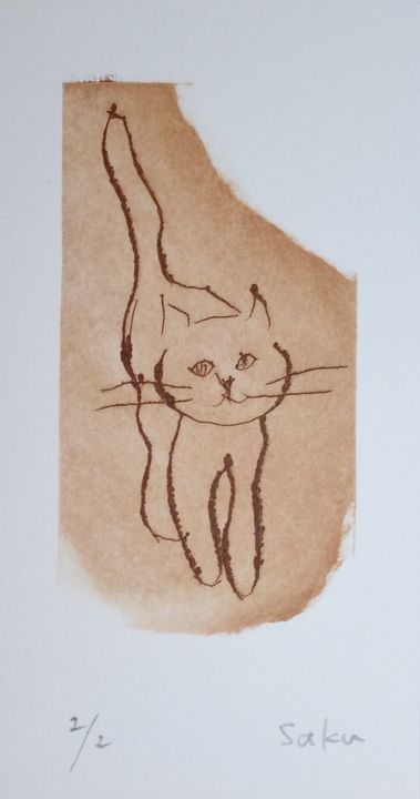 Gravures & estampes intitulée "neko(se)" par Saku Kuronashi, Œuvre d'art originale, Gouache