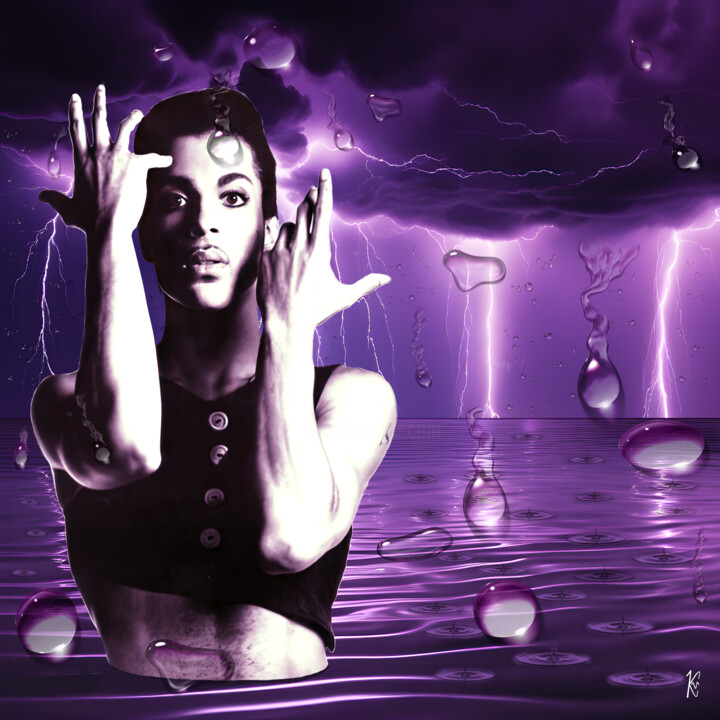 Digitale Kunst mit dem Titel "Prince: Purple Rain" von Kurotory, Original-Kunstwerk, Digitaldruck Auf Aluminium montiert