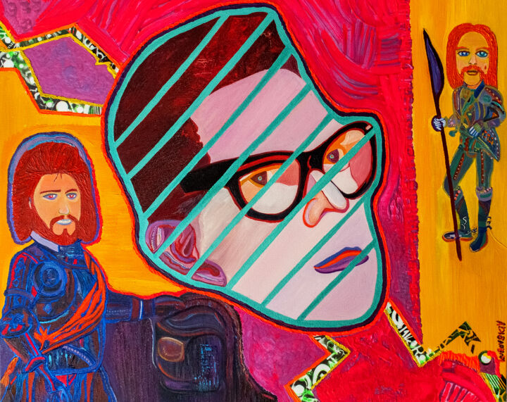 「Sir Barry Gibb & Le…」というタイトルの絵画 Dmytro Kurovskiyによって, オリジナルのアートワーク, オイル ウッドパネルにマウント