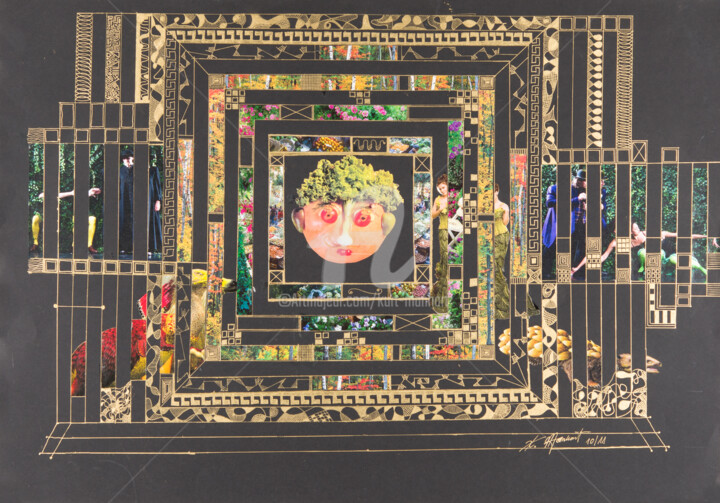 Collagen mit dem Titel "Magische Quadrate" von Kurt Manhart, Original-Kunstwerk, Collagen