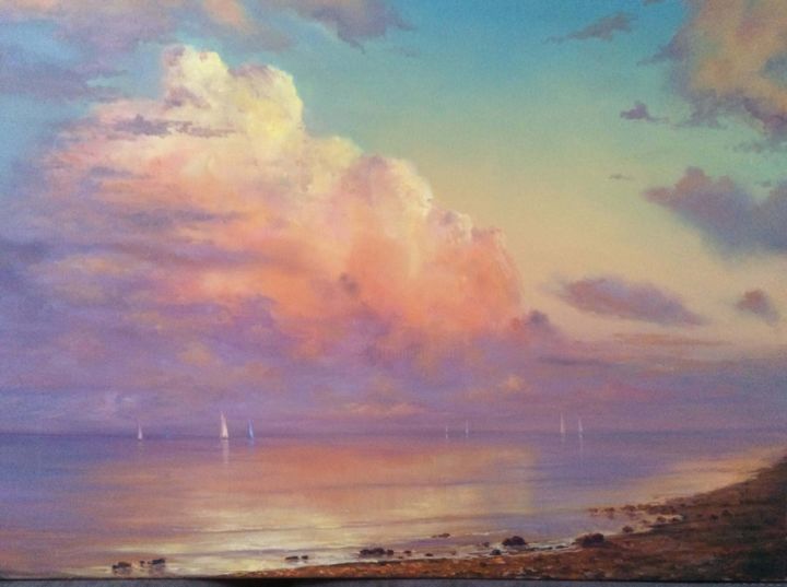 Painting titled "clouds in the sunset" by Marina Kusraeva, Original Artwork, Oil