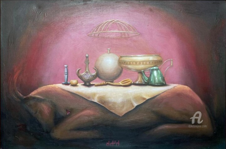 Painting titled "3d. Past. Tableclot…" by Kuvandik Dusmanov, Original Artwork, Oil