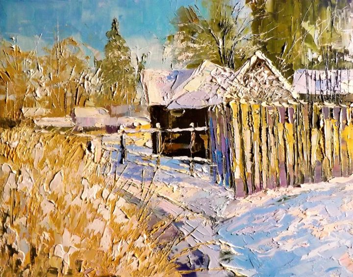 Painting titled "Морозное утро" by Sergei Efremov, Original Artwork, Oil