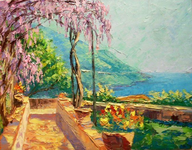 Painting titled "Южный пейзаж" by Sergei Efremov, Original Artwork, Oil