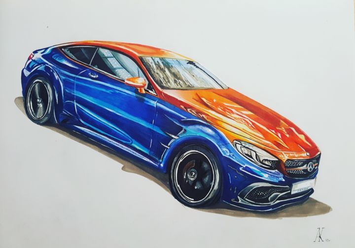Drawing titled "Mercedes-Benz S-cla…" by Artem Kuzmichev, Original Artwork, Conté