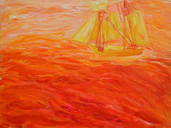 Картина под названием "Оранжевое море, жёл…" - Татьяна Кузьмина, Подлинное произведение искусства, Акрил