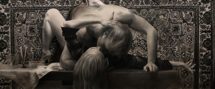 Картина под названием "SUPpPER" - Анастасия Kuznetsova-Ruf, Подлинное произведение искусства, Древесный уголь