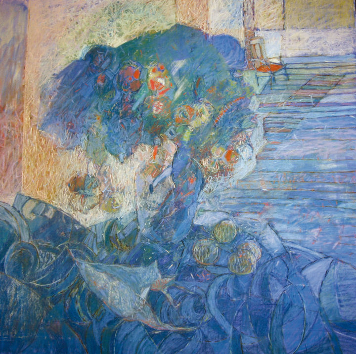 Pittura intitolato "Синий-платок." da Natalia Kuznetsova, Opera d'arte originale, Pastello