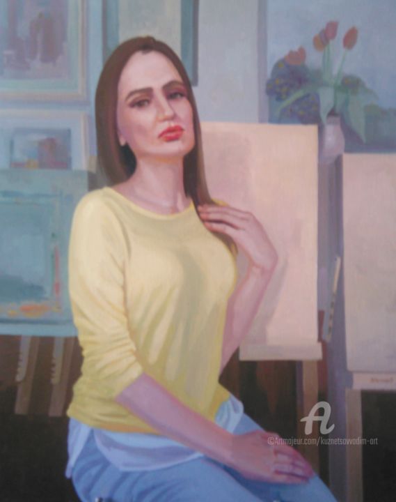 Painting titled "Натурщица" by Vadim Kuznetsov, Original Artwork, Oil