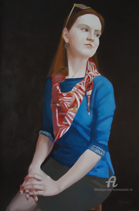 Painting titled "Алина "Пианистка"" by Vadim Kuznetsov, Original Artwork, Oil