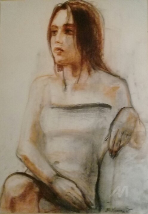 Dibujo titulada "Model" por Vadim Kuznetsov, Obra de arte original, Pastel