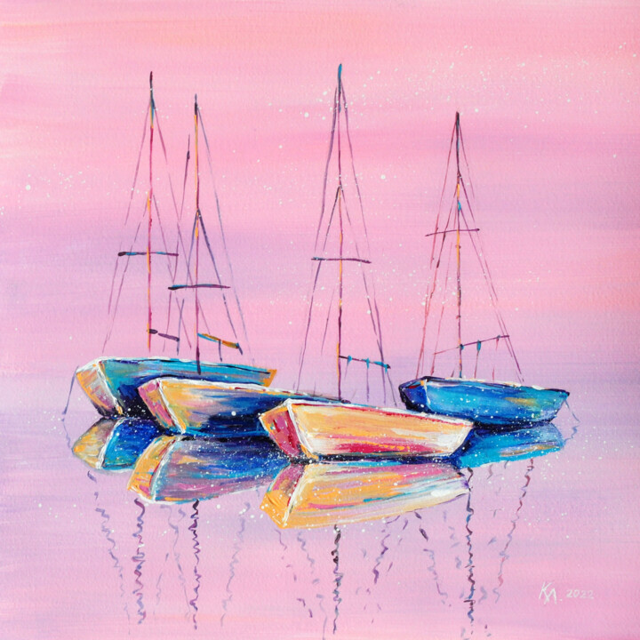 Schilderij getiteld "Pink sunset" door Liubov Kvashnina, Origineel Kunstwerk, Acryl