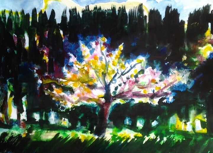 Peinture intitulée "Цветущее дерево" par Andrei Kliuiko, Œuvre d'art originale, Aquarelle