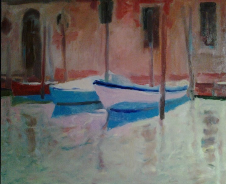 Картина под названием "Лодки Каннареджио" - Андрей Клюйко, Подлинное произведение искусства, Масло Установлен на Деревянная…