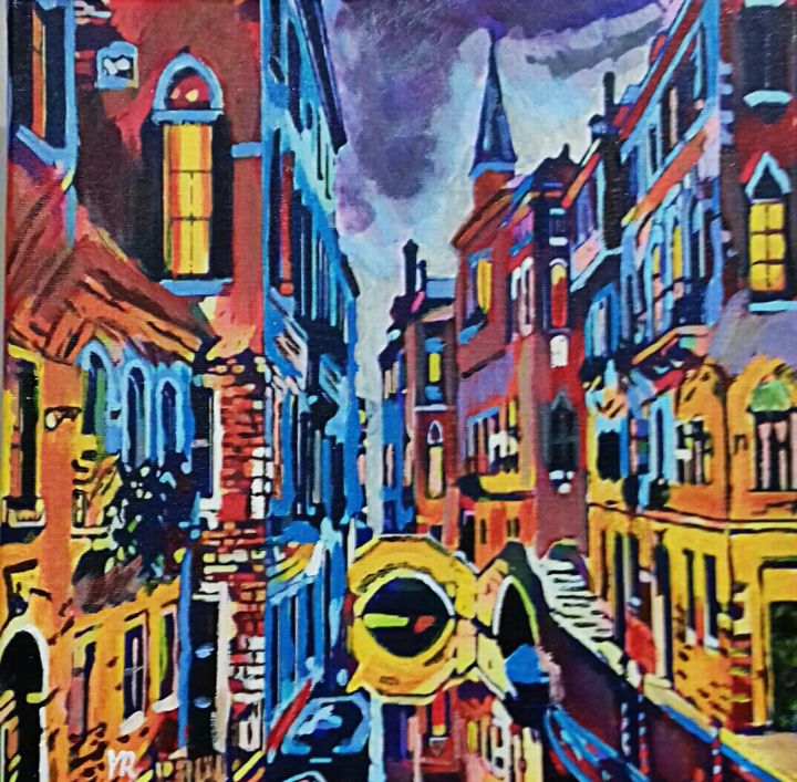 Painting titled ""Городок"" by Yury Rabovskiy, Original Art, Oil Mounted on Stretcher frame