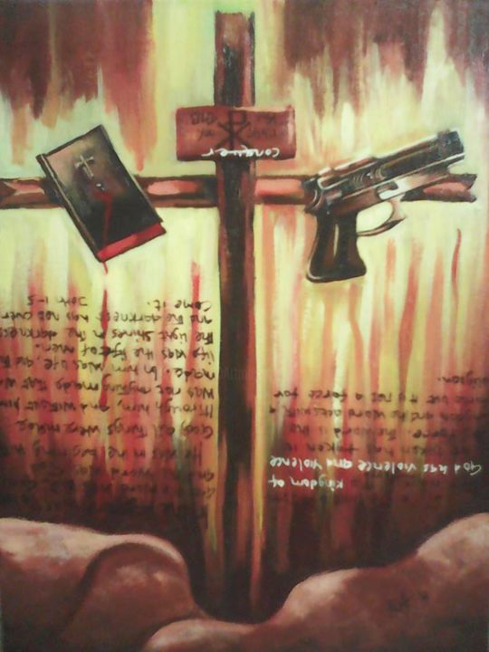 Картина под названием "idealised crucifix" - Rikk, Подлинное произведение искусства, Акрил