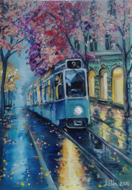 绘画 标题为“Голубой трамвай (Де…” 由Къелла, 原创艺术品, 油