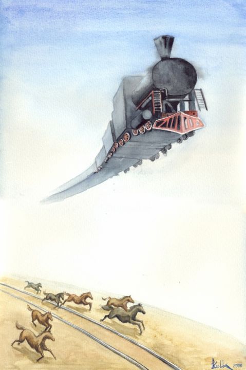 Painting titled "Поезд на Сурхарбан" by Kella, Original Artwork