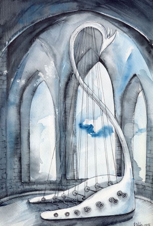 Картина под названием "Арфа ветров" - Къелла, Подлинное произведение искусства, Акварель