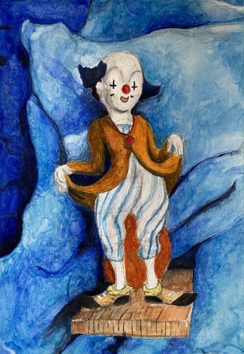 Peinture intitulée "A CLOWN I FOUND IN…" par Kyle José Franco Patterson, Œuvre d'art originale, Aquarelle