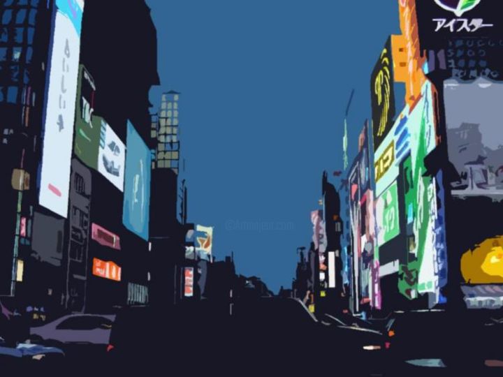 Digital Arts titled "Downtown Osaka at N…" by Kyle Yates, Original Art,