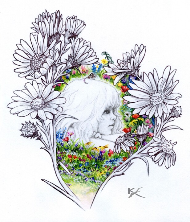 「The Garden Child」というタイトルの描画 Kylie Holland (KyA Illustration)によって, オリジナルのアートワーク, ボールペン