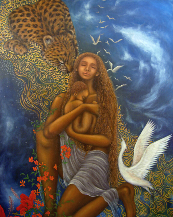 Painting titled "To My Unborn Child" by Kyoko Yamaji, Original Artwork, Oil Mounted on Wood Stretcher frame