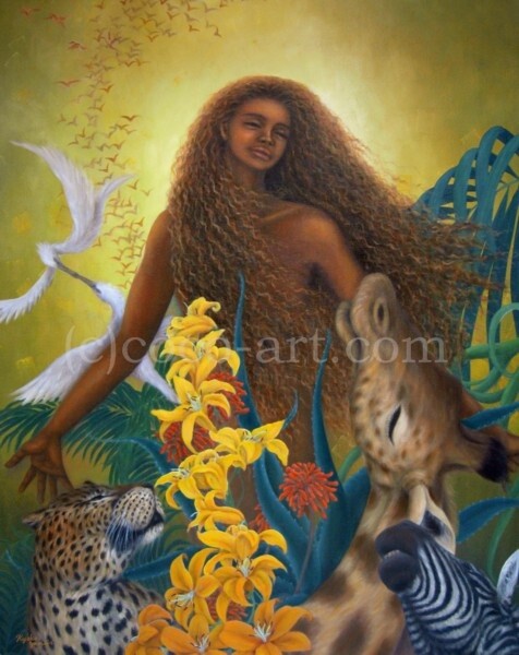 Painting titled "African Venus" by Kyoko Yamaji, Original Artwork, Oil Mounted on Wood Stretcher frame