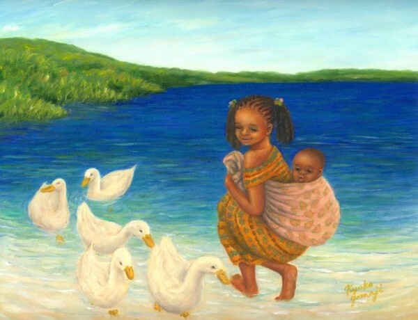 Pintura intitulada "Little Babysitter" por Kyoko Yamaji, Obras de arte originais, Óleo