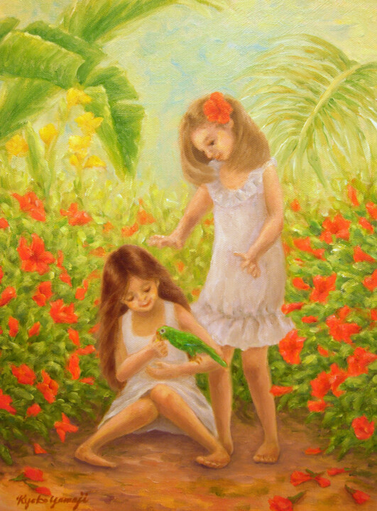 Painting titled "Secret Garden" by Kyoko Yamaji, Original Artwork, Oil