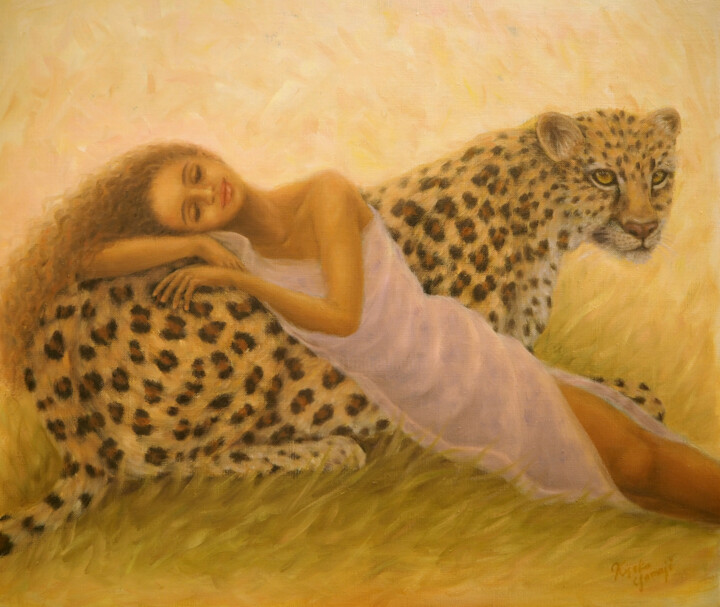 Painting titled "African Love" by Kyoko Yamaji, Original Artwork, Oil