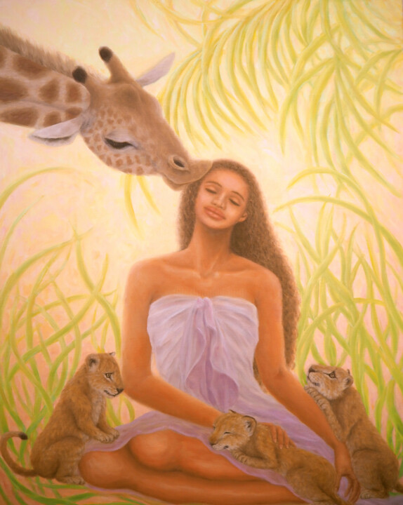 Painting titled "Happiness" by Kyoko Yamaji, Original Artwork, Oil Mounted on Wood Stretcher frame