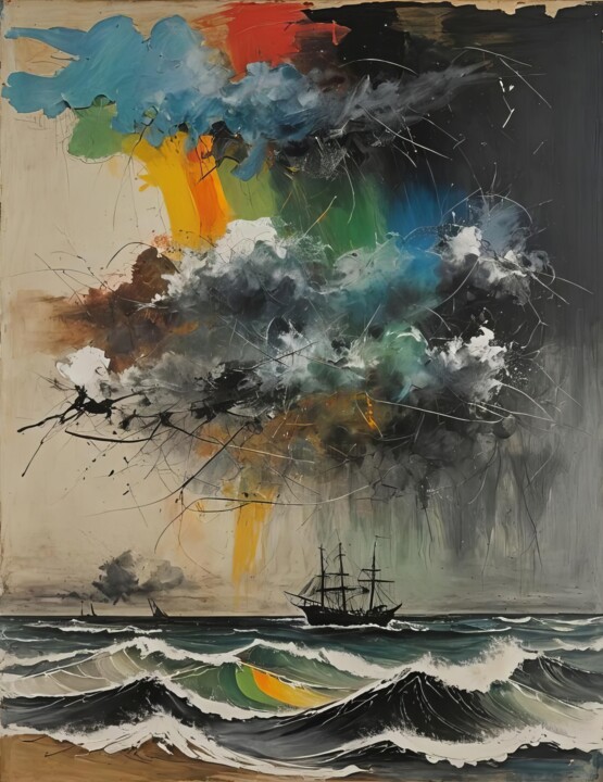 "Stormy Sea" başlıklı Dijital Sanat Kyozai tarafından, Orijinal sanat, AI tarafından oluşturulan görüntü