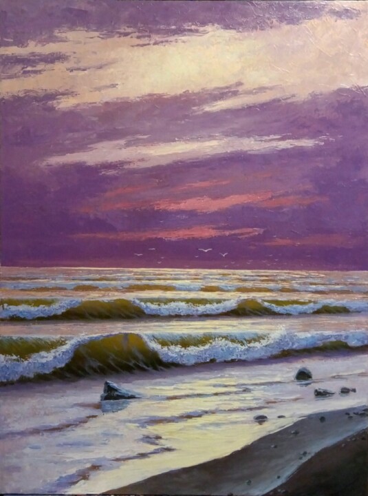 Painting titled "seascape sunset" by Kyrylo Bondarenko, Original Artwork, Acrylic
